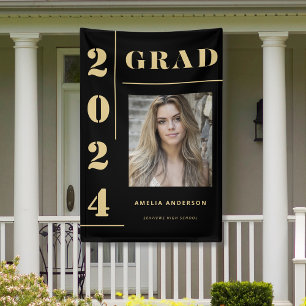 Banderoles Gras Black Gold Typographie Photo Graduation Party
