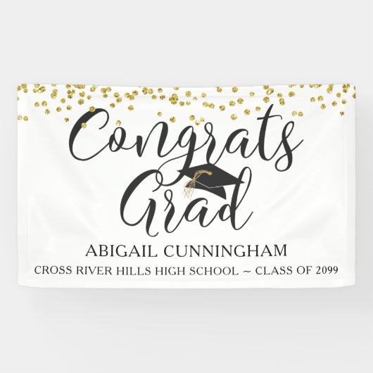 Banderoles GRATS GRAD Gold Confetti Script (Horizontal)