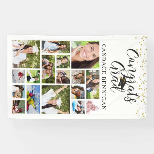 Banderoles GRATS GRAD Photo Collage Script Confetti (Horizontal)
