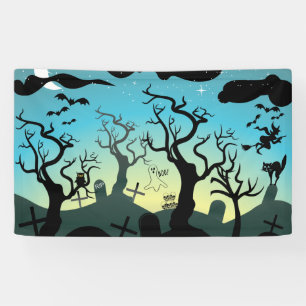 Banderoles Graveyard noir, aqua, jaune Halloween coutume