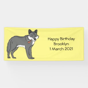 Banderoles Gray wolf with pipe cartoon