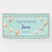 Banderoles Green Cute Crème glacée Cone Enfants Garçon Annive (Horizontal)