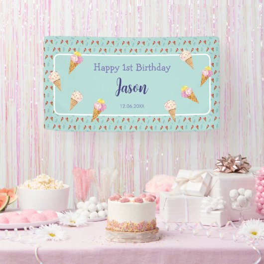 Banderoles Green Cute Crème glacée Cone Enfants Garçon Annive (Fête)
