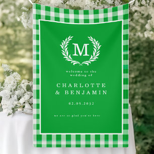 Banderoles Green En vichy Monogram Crest Mariage Bienvenue