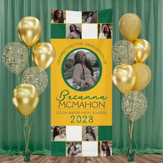 Banderoles Green & Gold 9 Photo Collage Graduation Vinyl