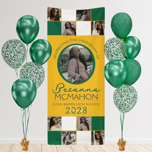Banderoles Green & Gold 9 Photo Collage Graduation Vinyl