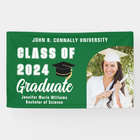 Banderoles Green Graduate Photo Bold 2025 Graduation Party (Horizontal)