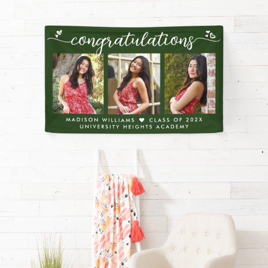 Banderoles Green Graduation 3 Photo Moderne Calligraphie Coeu (En situation)