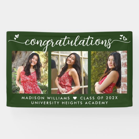 Banderoles Green Graduation 3 Photo Moderne Calligraphie Coeu (Horizontal)