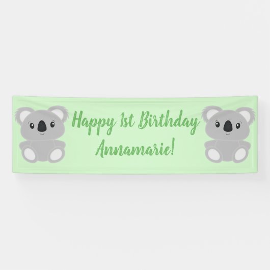 Banderoles Green Koala Bear fête d'anniversaire (Horizontal)