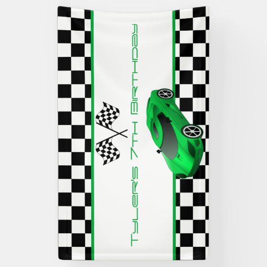 Banderoles Green Race Car fête d'anniversaire (Vertical)
