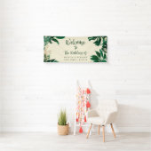 Banderoles Green Tropical Foliage Moderne Mariage Accueil (En situation)