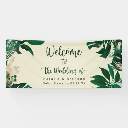 Banderoles Green Tropical Foliage Moderne Mariage Accueil (Horizontal)