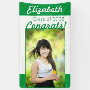 Banderoles Green & White Congrats One Photo Graduation Party