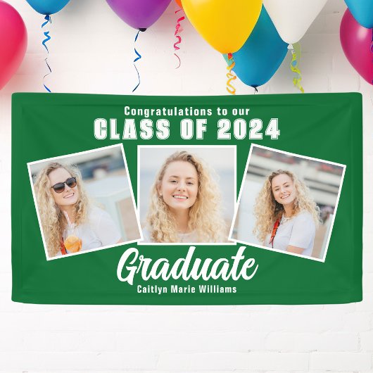 Banderoles Green White Graduation Photo Collage 2025 Party