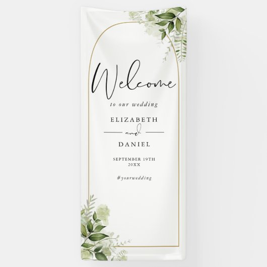 Banderoles Greenery Floral Gold Arch Wedding Welcome (Vertical)