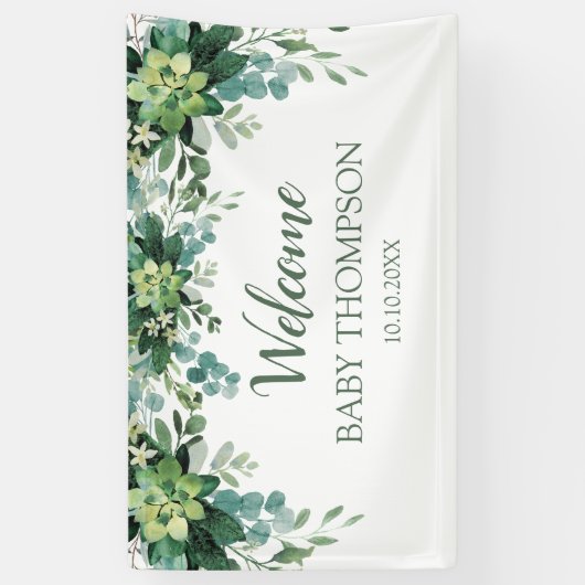 Banderoles Greenery Welcome baby Banner backdrop (Vertical)