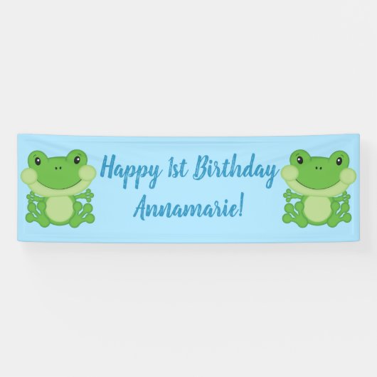 Banderoles Grenouille Anniversaire Bleu (Horizontal)