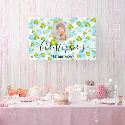 Banderoles Grenouille Monarque Bébé Photo Aquarelle Bleue (Fête)