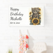 Banderoles Grey Tabby Kitten Chat Sunflower Joyeux anniversai (En situation)