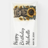 Banderoles Grey Tabby Kitten Chat Sunflower Joyeux anniversai (Vertical)