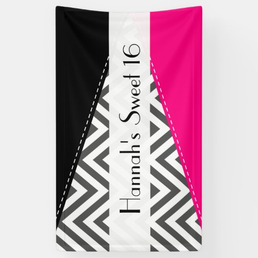 Banderoles Grey Zigzag, Chevron, Zigzag Motif, Sweet 16 (Vertical)