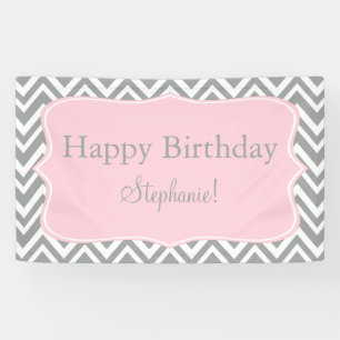 Banderoles Gris, blanc et pastel Pink Chevron Anniversaire