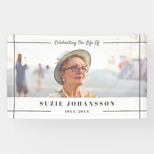 Banderoles Gris Lines Photo Célébration des funérailles de la (Horizontal)