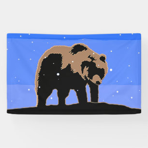 Banderoles Grizzly Bear en hiver - Art original de la faune