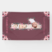 Banderoles Gros 1er anniversaire fille photo Collage Fleur ro (Horizontal)