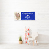 Banderoles Grunge Photo Frame Brush Script Bleu Graduation (En situation)