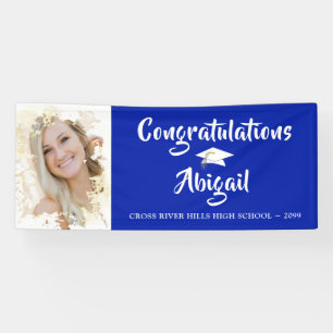 Banderoles Grunge Photo Frame Brush Script Bleu Graduation
