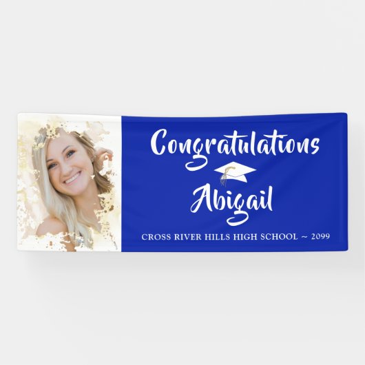 Banderoles Grunge Photo Frame Brush Script Bleu Graduation (Horizontal)