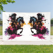 Banderoles Guerrier équitation cheval en aquarelle (Dehors)