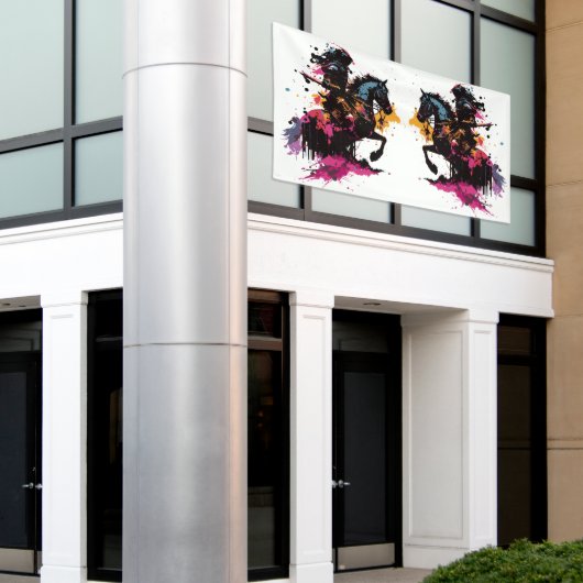 Banderoles Guerrier équitation cheval en aquarelle (Bâtiment extérieur)