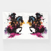 Banderoles Guerrier équitation cheval en aquarelle (Horizontal)