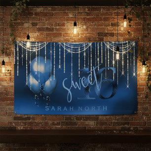 Banderoles Guirlandes Lumineuses & Ballons Sweet 16 Bleu Fonc