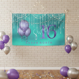 Banderoles Guirlandes Lumineuses & Ballons Sweet 16 Turquoise