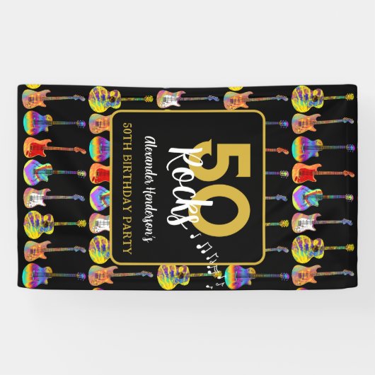 Banderoles Guitare 50th Birthday Party Ajouter un nom (Horizontal)