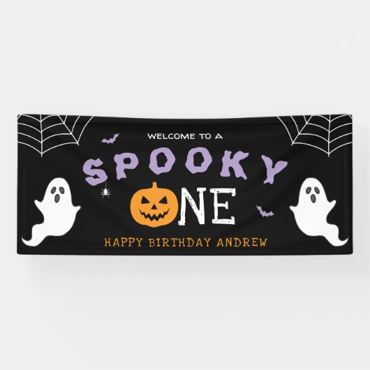 Banderoles Halloween 1er anniversaire Éffrayant un fantôme go (Horizontal)