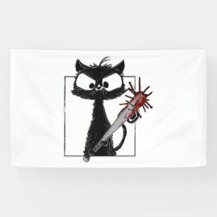 Banderoles Halloween de baseball de chat noir