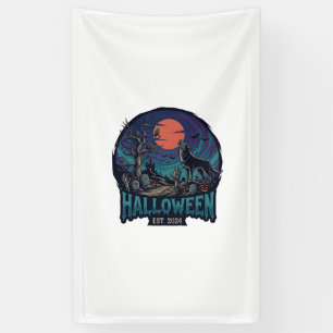 Banderoles Halloween Est Hurlement Loup Lune Rouge Main Zombi
