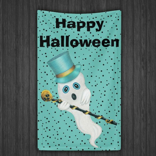 Banderoles Halloween Fancy Ghost Top Hat Gold Stars crâne