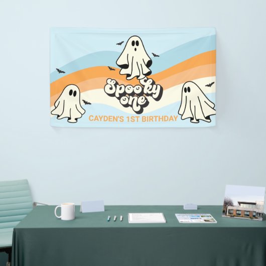 Banderoles Halloween Ghost Retro Éffrayant Un bleu (Salon professionnel)