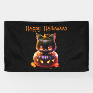 Banderoles Halloween Party Chat noir Citrouille Horreur