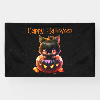 Banderoles Halloween Party Chat noir Citrouille Horreur