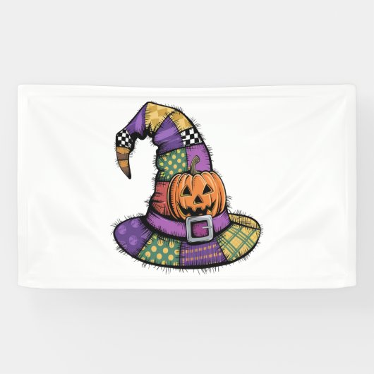 Banderoles Halloween Patchwork Witch Casquette Éffrayant (Horizontal)