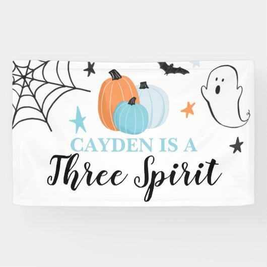 Banderoles Halloween Trois Esprit bleu citrouilles 3e anniver (Horizontal)