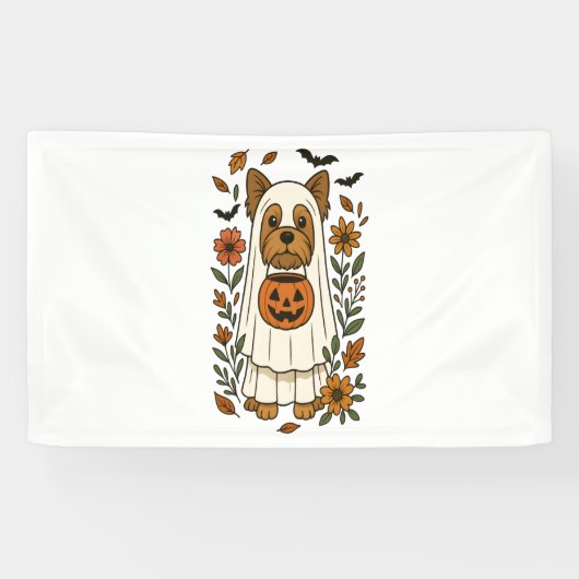 Banderoles Halloween Yorkshire Terrier Fleurs Halloween (Horizontal)