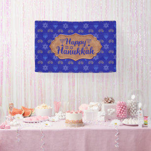 Banderoles Hanoukka Gold Dreidel Star de David Menorah Blue